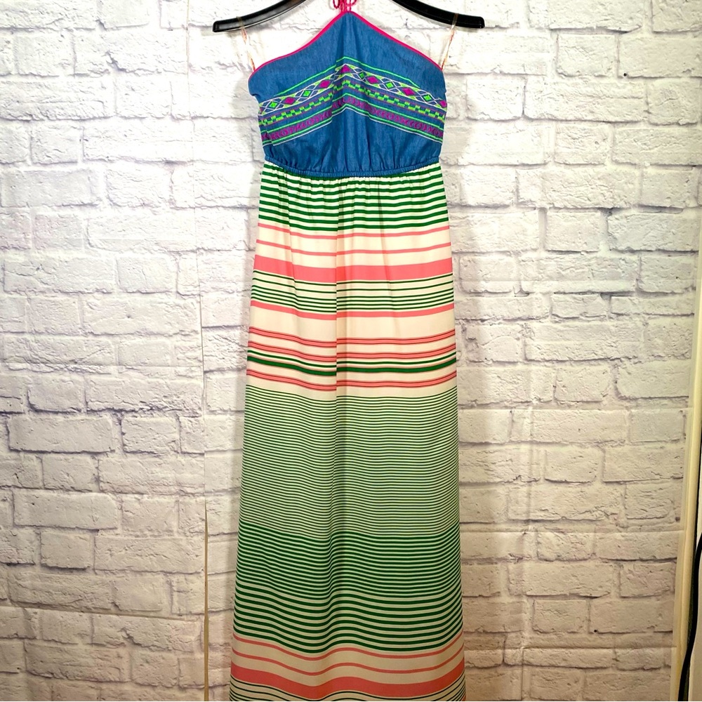 Flying Tomato Colorful Halter Embroidered Maxi Dress Size Small